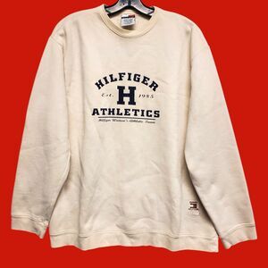 Vintage TOMMY HILFIGER Sweater Womens Large White Spell Out Sweatshirt Y2K 90s